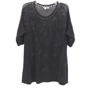 Chico's crochet floral applique beach sweater cover-up Size 3 (XL) black resort